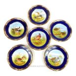 A set of six, Spode Game Bird, bone-china, hand-painted, bird plates