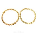Two, 18 ct yellow gold, linked bracelets