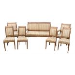 A 19th century, French Empire, mahogany, and gilt metal, seven piece salon suite