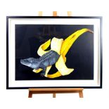 Contemporary mixed media, untitled reptile and banana