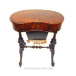Victorian walnut kidney form sewing table