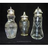 Three antique silver topper sugar shakers