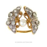 9ct gold seed pearl and diamond butterfly wing ring