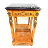 A French, Empire-style, burr walnut and marble- topped pier table