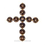 A large 9 ct gold smokey topaz cross pendant