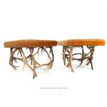 Pair of tan leather antler stools