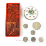 A Chinese writing set & collection of coins