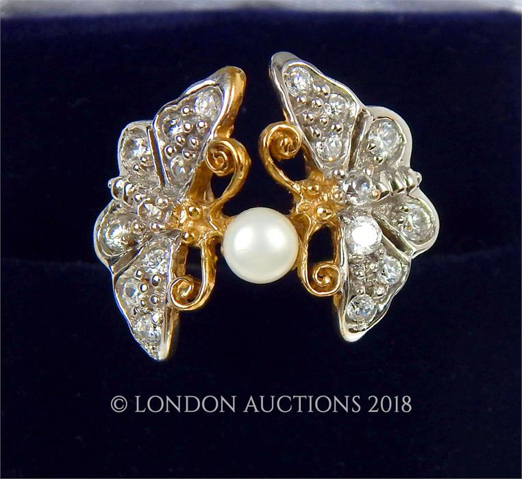 9ct gold seed pearl and diamond butterfly wing ring - Image 3 of 3