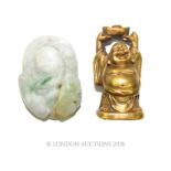 Carved jade Buddha pendant and a miniature bronze Buddha