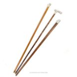 Three silver capped walking stick