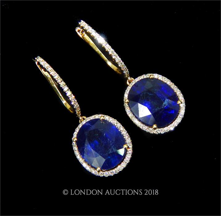 A boxed pair of 8 ct white gold, sapphire and diamond drop earrings - Image 3 of 3