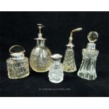 Five glass silver topped perfume atomisers