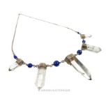 A sterling silver, lapis lazuli and rock-crystal obelisk, drop necklace