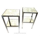 A pair of two tier industrial side tables