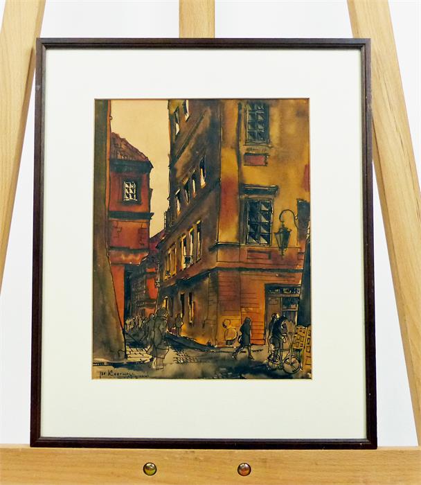 Ian Korthals, (Dutch), A framed watercolour of an Amsterdam street