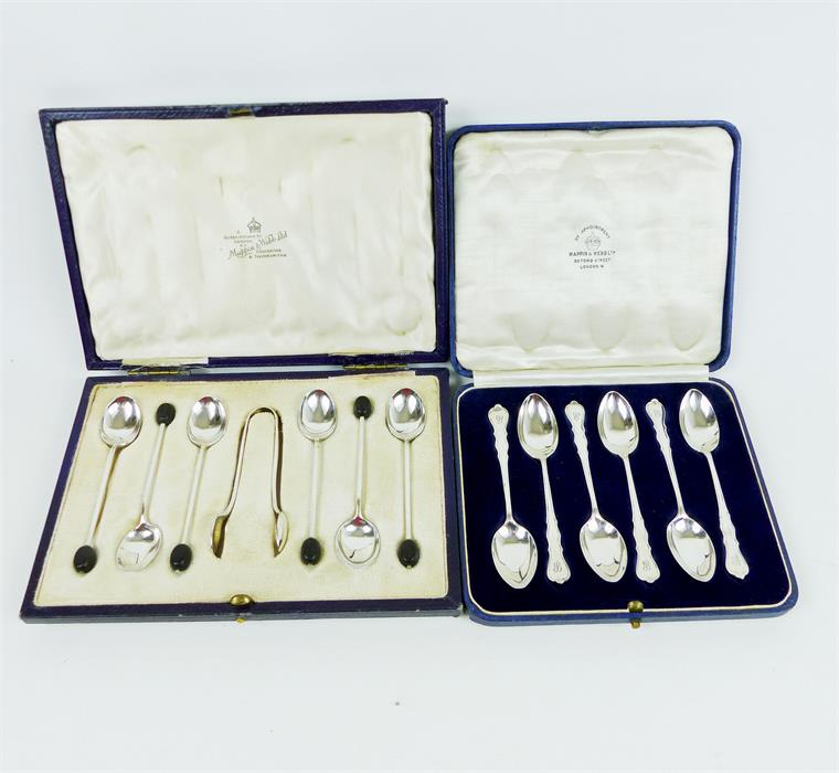 Two cased sets of Mappin & Webb silver tea-spoons