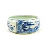 A large, Chinese, hand-painted, blue and white brush washer/water pot