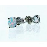 A pair of sterling silver, white crystal and opalite stud earrings