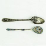 A turn of the last century Russian silver and enamelled spoon