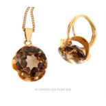 A 14 ct rose gold pendant and ring each set with large smokey quartz