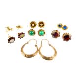 A collection of nine pairs of 9 ct yellow gold, stud earrings