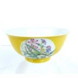 A Chinese, porcelain, famille jaune, hand-painted bowl