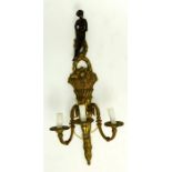 A Gilt-brass and bronzed, three-branched, wall light