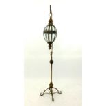Tall, antique-style, gilt metal hanging lantern on stand