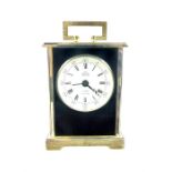 A silver plated, travelling carriage clock in original, blue leather case