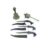 Three Indian daggers and two Tibetan items