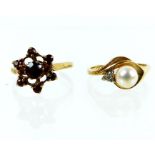 Two, boxed, yellow gold, gem-set rings