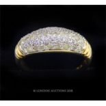 A boxed, 9 ct yellow and white gold, diamond-set, bombe cluster ring