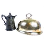 A silver plated meat cover and a water jug