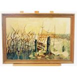 Leon Olin, (English) An original, early, oil of the River Test reed-bank