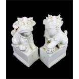 A pair of Chinese Blanc De Chine kylin figures