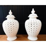 A pair of Blanc de Chine Chinese porcelain jars