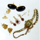 A collection of yellow gold jewellery items