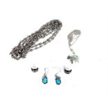A collection of sterling silver and turquoise jewellery