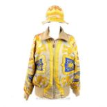 A genuine designer silk Hermes bomber jacket and matching bucket hat