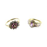 Two, 9 ct gold and gem-set rings