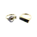 9ct Diamond buckle ring plus 9ct Onyx ring