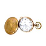 A gold plated full hunter Rolex pocket watch with subsidiary dial to the face