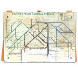 A vintage British railway train map frameless mirror