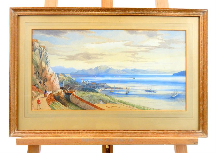 A Late 19th century topographical watercolour of Gibraltar 1870.