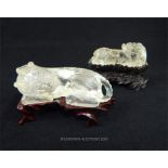 Two Chinese Antique Rock Crystal Mythological Beasts.