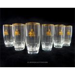 A set of six, Persian, Pahlavi Shah's crystal glasses decorated with 22 ct gold
