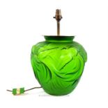 A Lalique style green frosted glass table lamp