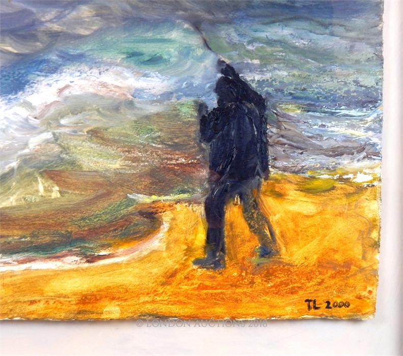 Tory Lawrence, oil on paper 'Night Fisherman' - Image 2 of 2