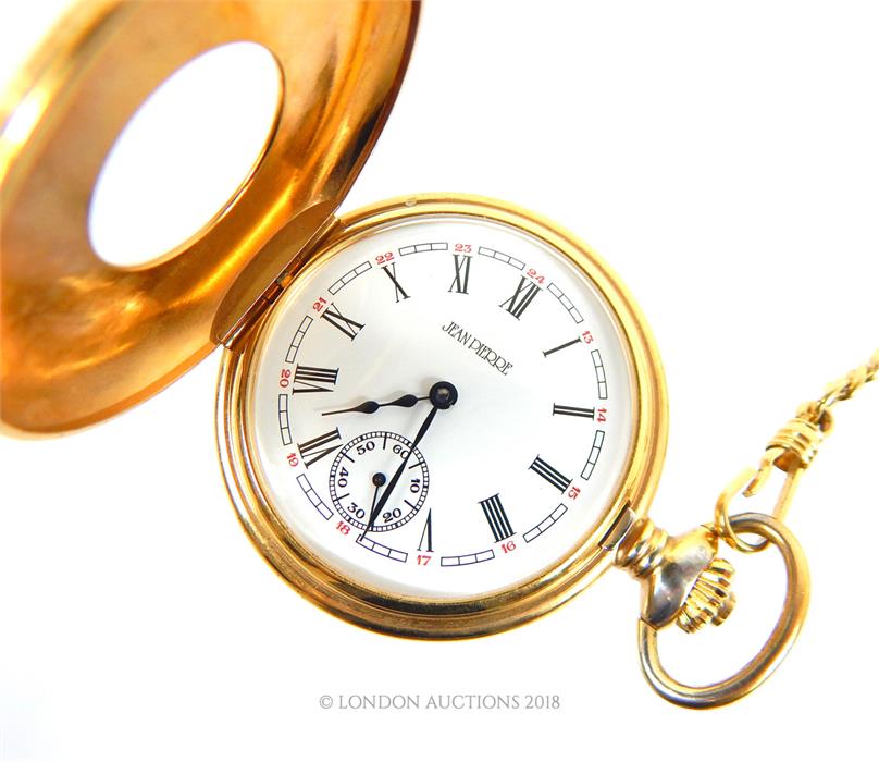 A Jean Pierre of Switzerand gold plated half hunter pocket watch - Image 2 of 2