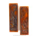 Two Chinese amber coloured soapstone seals